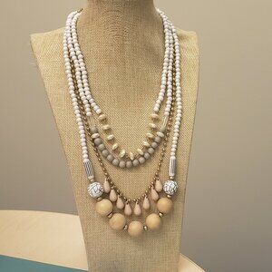 Elegant Multi-Layered White and Gold Necklace
